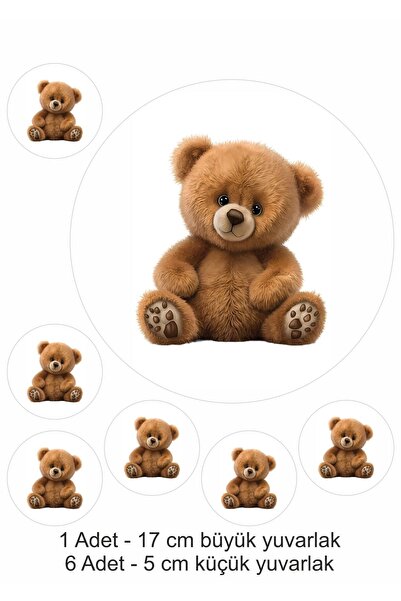 Atölye7Tasarım Teddy Bear Sevimli Ayı - 7 Adet A4 Yenilebilir Süsü Pasta Kura...