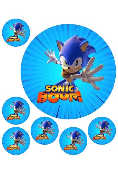 Atölye7Tasarım Sonic Boom 7 bucăți rotund comestibil pentru tort, prăjituri, cupcake, zahăr, pastă, imprimare hârtie