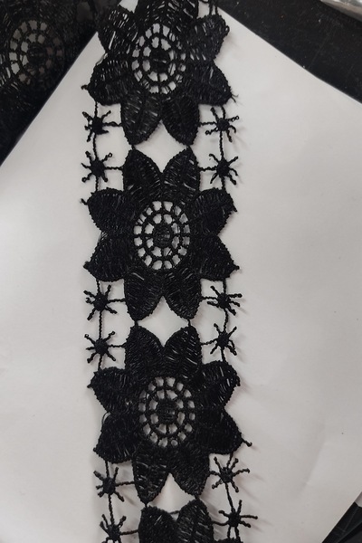 DUAYEN siyah güpür dantel kuyruklu yıldız çiçeği desen 1 metre