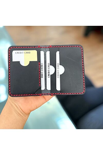 MESACRAFT حامل بطاقات أسود من الجلد الطبيعي، تصميم أنيق مهذب، محفظة رجالية