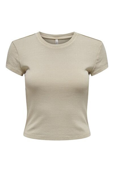 ONLY ONLELINA S/S O-NECK SHORT TOP JRS NOOS Kadın Bej Bluz - 15320229