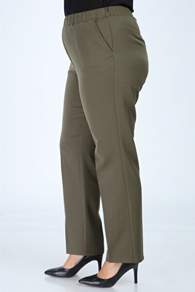 ASYA GİYİM Pantaloni de damă kaki cu talie elastică de mărime mare Pantaloni ...