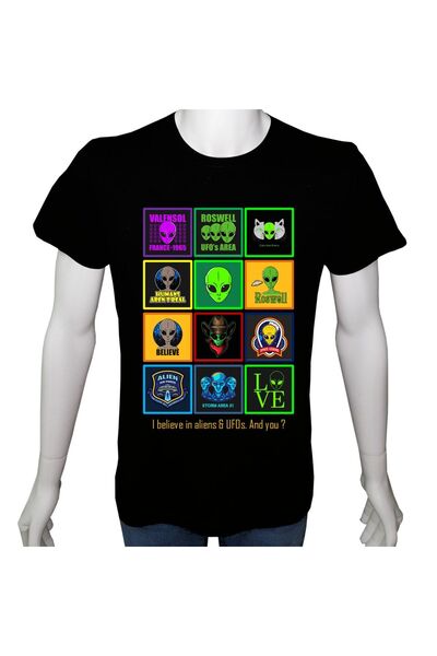 Regular Unisex T-shirt Siyah 'uzay / Alien3' Baskılı