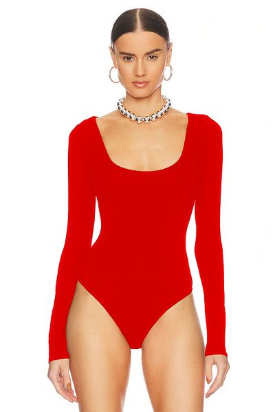 PERLAVİSTA Long Sleeve Silk Jersey Women's Bodysuit - U Collar