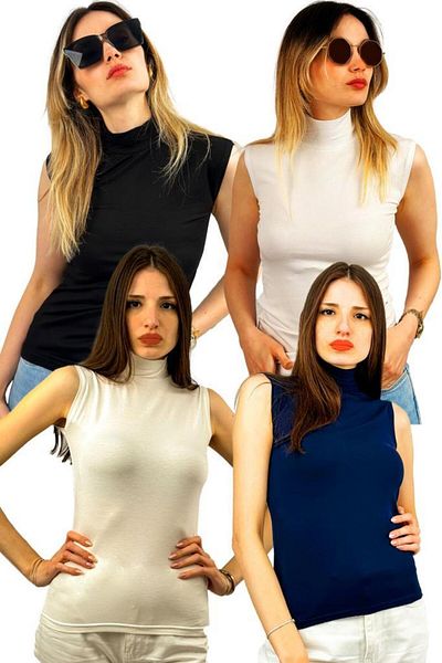 Betimoda Body pentru femei, 4 piese, jumătate de pescar, fără mâneci, cu mâneci zero, culori mixte, negru, alb, bleumarin, ecru