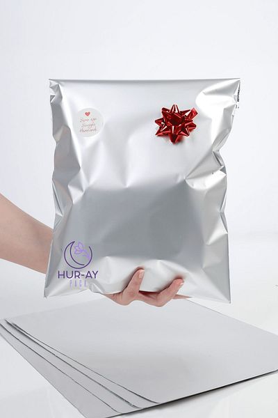 HUR-AY PACK 30X45 cm Лукс сребристо сива метализирана подаръчна торбичка / Луксозна подаръчна опаковка / 10 бр.