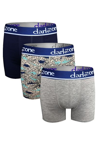darkzone Men's 3-Pack Patterned and Solid Color Cotton Boxers