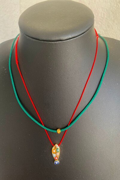 Shepidi 2'li Kırmızı Yeşil Ip Kolye