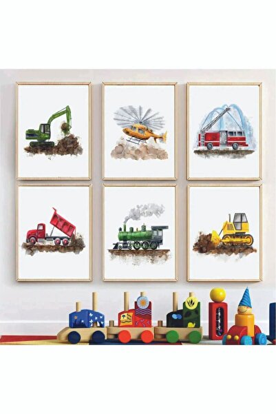 fabriflow exclusive Erkek Çocouk odası Renkl Dekorasyon 6'lı Tablo Set