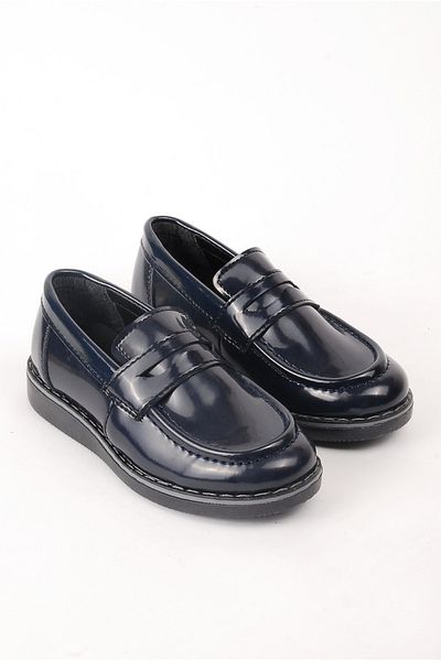 PİNGU Navy Blue Patent Leather Boys' Casual Shoes