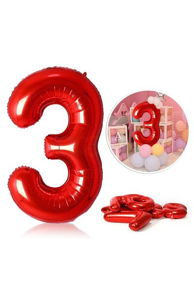 MFM 100 cm Red Number Foil Balloon - Age 3