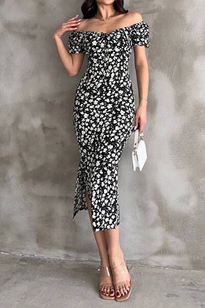 MILANOFOX فستان صيفي بأكمام البطيخ والتجعد - نمط ديزي وشق