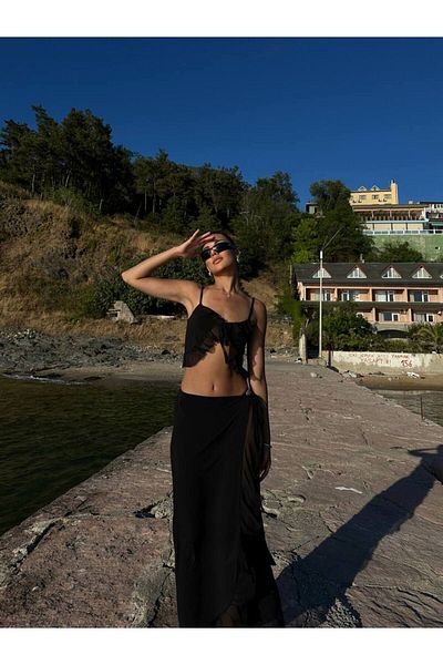 WOMAN VISION Fusta crop și pareo din țesătură de tul Sandy - Beach 005