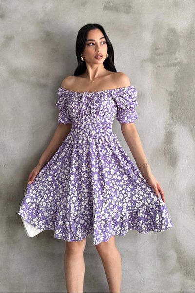 MILANOFOX Rochie înfășurată cu umăr dezactivat și mânecă cu balon cu model margarete