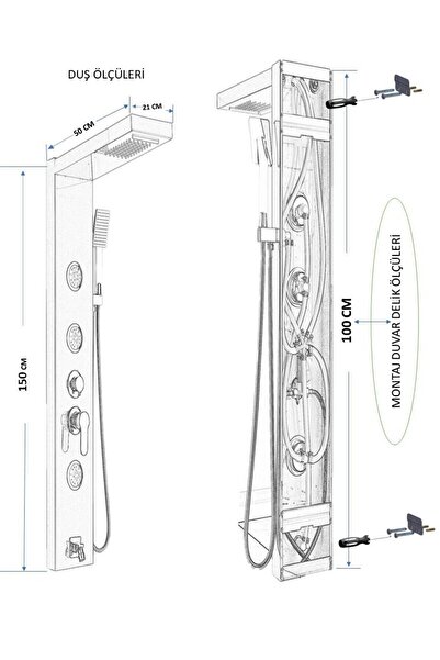 SAM BANYO Sam Fırat Krom Masajlı Duş Paneli, Duş Kolonu, Robot Duş, Banyo Dekor, Duş Fiskiyesi