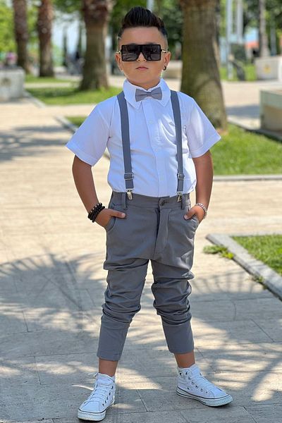 ELAFOR Boy's Cotton Shirt and Gabardine Trousers Set - Bow Strap Included