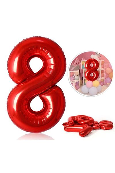 MFM 100 cm Red Number Foil Balloon - Age 8