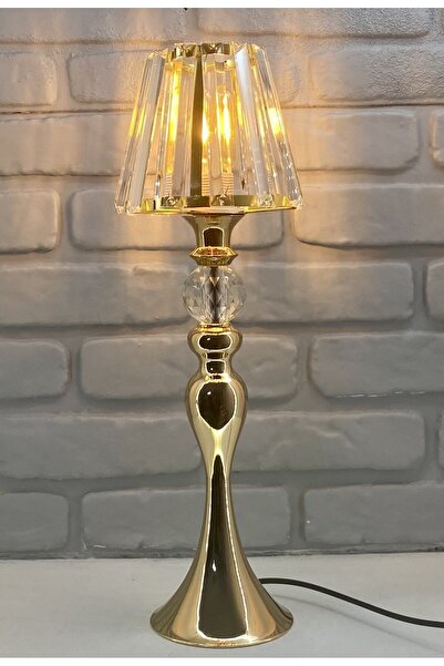 Lacquered Gold Plated Shahmeran Metal High Footed Crystal Stone Crystal Tapered Cap Lampshade
