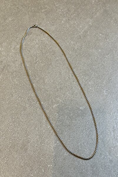 MOONİ ACCESSORİES Çelik Örgü Model Şık Tasarım Silver Gold Renk Gümüş Ve Altın Renk 316l Zincir Kolye 65cm