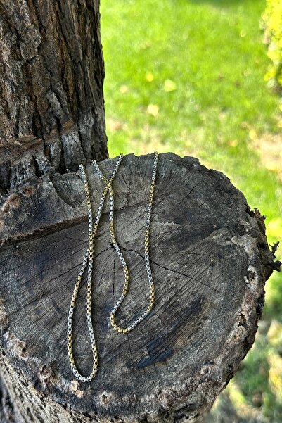 MOONİ ACCESSORİES Çelik Örgü Model Şık Tasarım Silver Gold Renk Gümüş Ve Altın Renk 316l Zincir Kolye 65cm