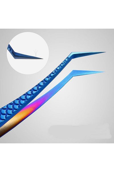 Lashlusion Blue Silk Eyelash Tweezers - Stainless Steel, Light Body, Full Coverage Volume Tweezers