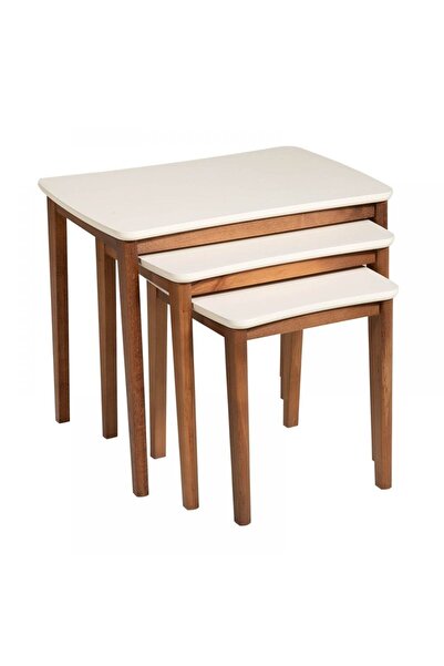 Bubuhome Otantik 3'lü Zigon Sehpa Krem-ceviz