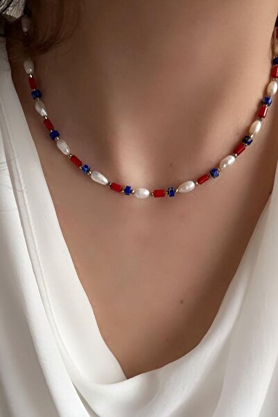 Serline Desing 925 Ayar Patentli -varasit Mercan-inci Kolye-doğaltaş Kolye