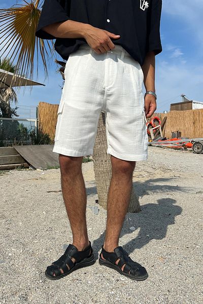 Flaw Wear شورت كتان أبيض - أحدث جيوب البضائع