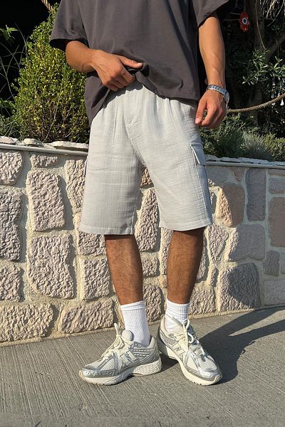 Flaw Wear شورت كتان رمادي - Finest مع جيب البضائع والجيب