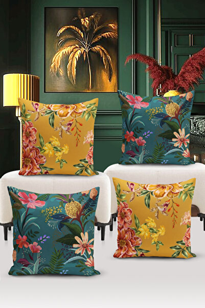 Bertille Home مجموعة غطاء وسادة رمي مكونة من 4 قطع - مطبوعة رقمية، مزدوجة الج...