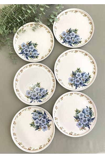 Yiğit Seramik Züccaciye 6 Pieces of Yediveren Flowers - 20 cm Cake Plate