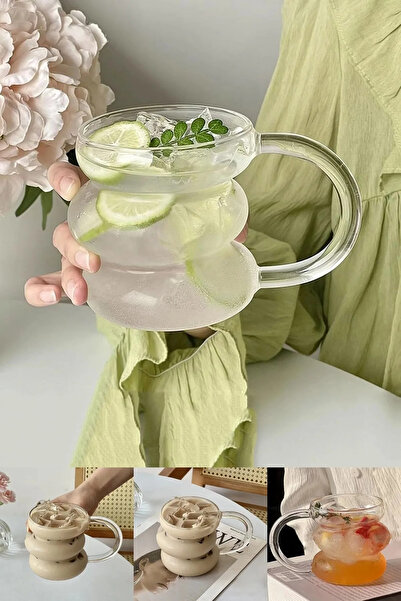 Ercazzo Şeritli Kulplu Cam Kupa Kahve Kokteyl Sunum Bardağı Bulut Şekilli Bar...