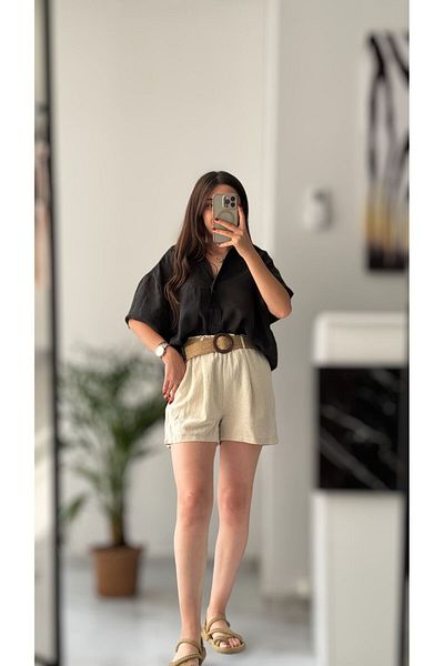 Butik Straw Linen Shorts - Belted