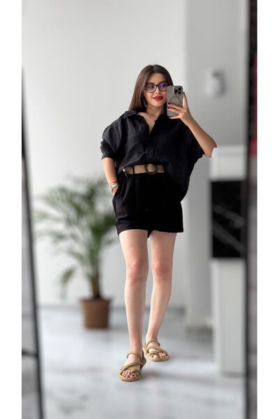 Butik KETEN ŞORT HASIR KEMERLİ