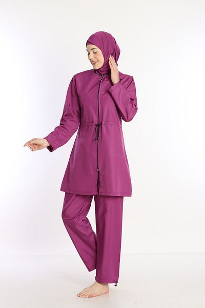 Sonne's Light Purple 4 Pieces - Quick Dry Zippered Hijab Swimsuit with Water Repellent