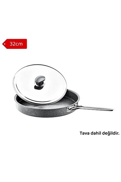 Avangart Mutfak 32cm Balık Tavası Kapağı, Paslanmaz Çelik, Kalın Metal Parlak Tava Kapağı, Tencere Tava Uyumlu
