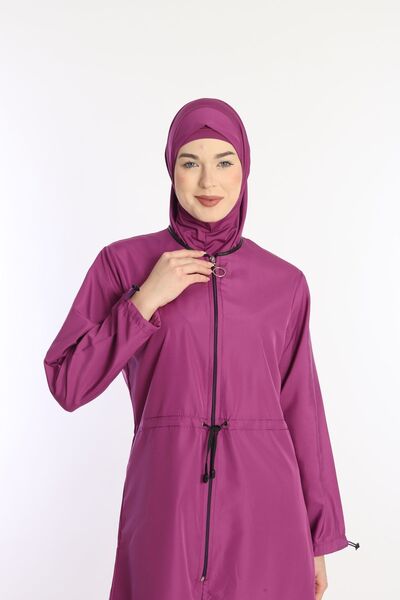 Sonne's Light Purple 4 Pieces - Quick Dry Zippered Hijab Swimsuit with Water Repellent