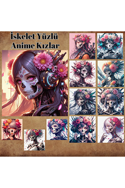 Pink Swan Craft Anime devojke sa skeletnim licem, 12 komada seta mat naljepni...