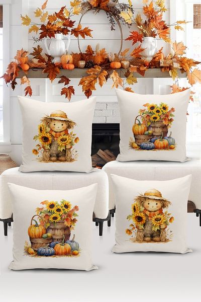 Bertille Home Autumn Series - Double Sided Digital Printed 4-Piece Throw Pillow Set (Halloween Weight)
