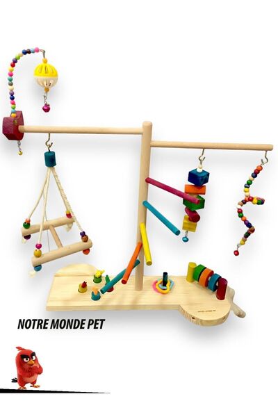 NOTREMONDEPET Ahşap el yapımı kuş oyun parkuru zeka oyunlu geometrik halkalı ...