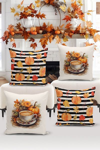 Bertille Home Autumn Series - Double Sided Digital Printed 4-Piece Throw Pillow Set (Halloween Weight)