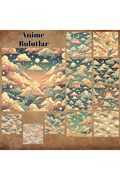 Pink Swan Craft Bulutlar Anime Manga Tarzı Vintage 12 Adet Scrapbook Bullet J...