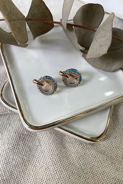fuya design Round Steel Earrings - Blue Enamel