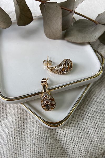 fuya design Drop Stone Detailed Steel Earrings