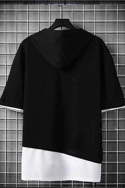 DE PLEIN Unisex Black Oversize Hooded 100% Cotton T-shirt