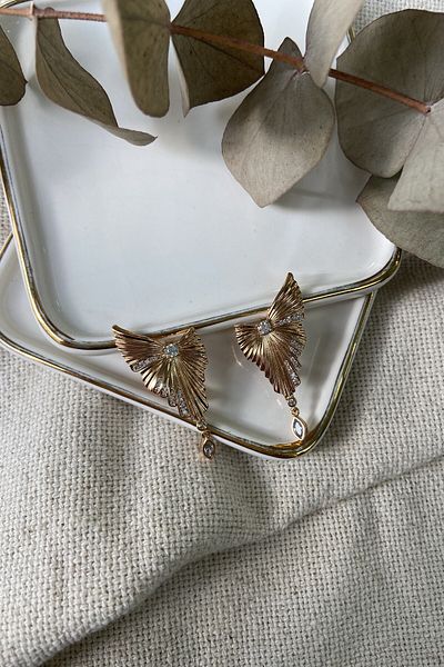 fuya design Steel Color Leaf Earrings