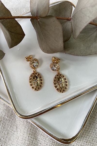 fuya design Star Dangle White Jewelled Steel Earrings