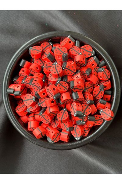 Bijumix Aksesuar 25 Pieces 10 mm Ladybug Figured Fimo Beads Beads for Jewelry Making and Accessory