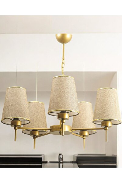 avizade 5li Eskitme Modern Konik Abajur Şapkalı Metal Avize