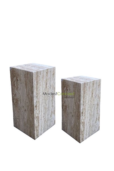 Modestmar Traverten Yan Sehpa 50cm ve 60cm 2li Sehpa